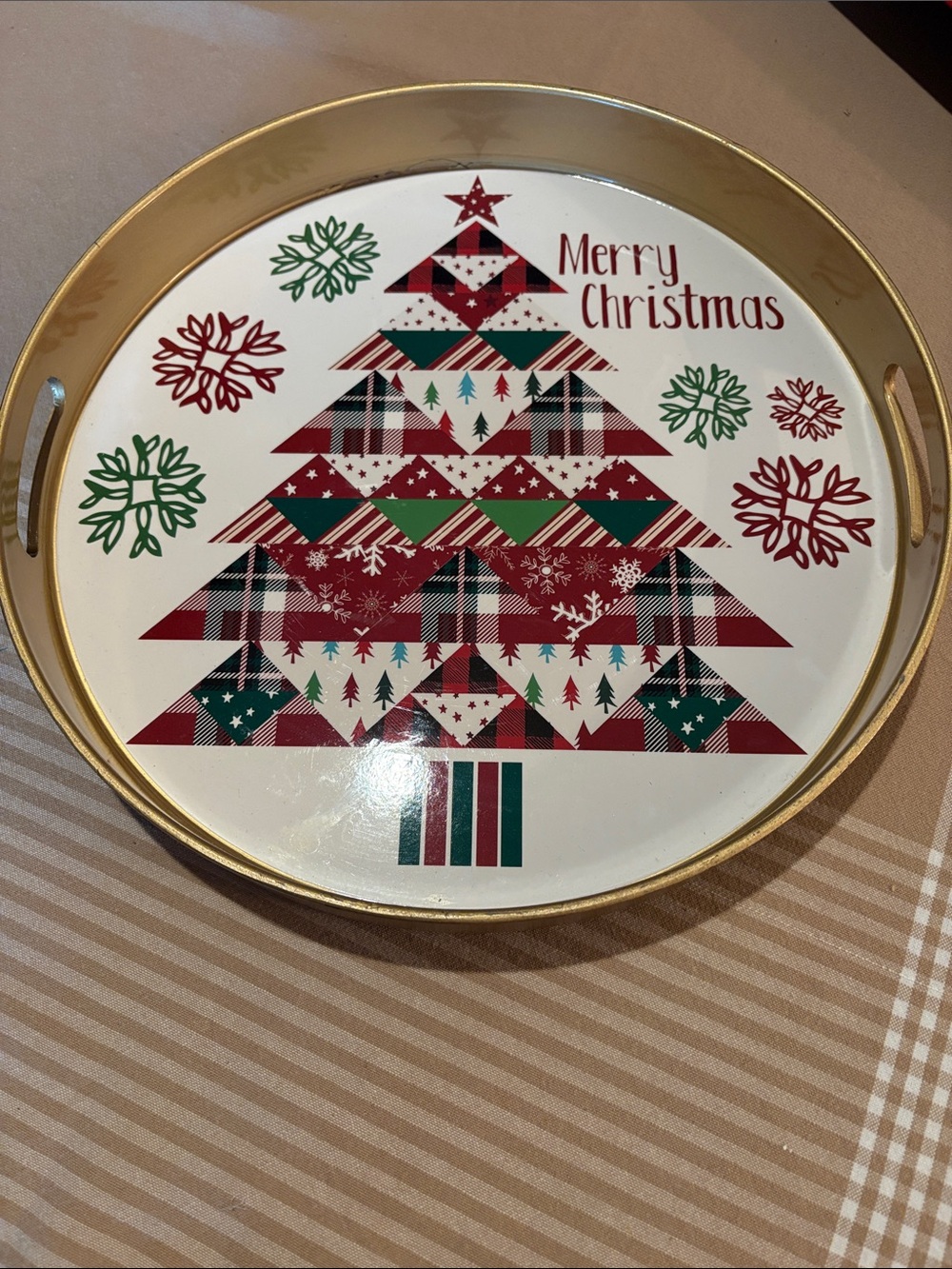 Merry Christmas Patterned Holiday Plastic Serving Tray - Red, Green, White